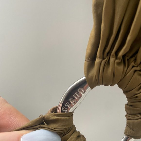 Staud Calypso Cut-out Waist Midi Dress Medium Caper Green Puff Short Sleeve - Picture 5 of 12